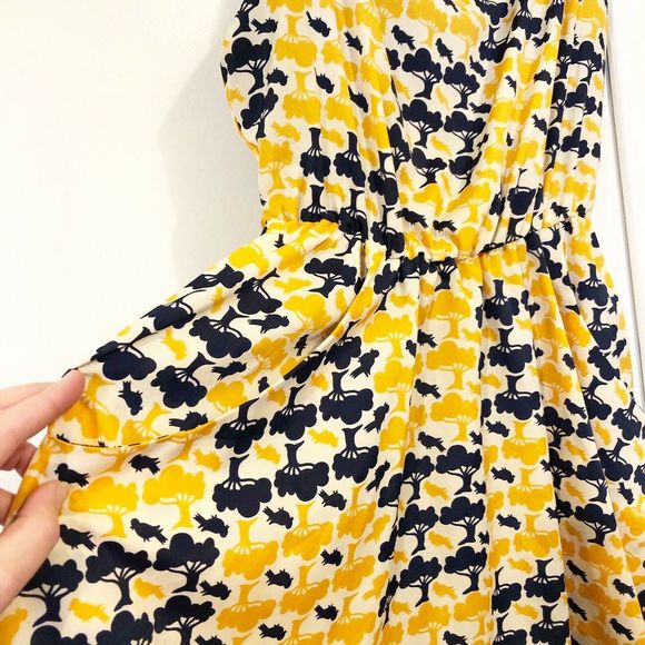 LIVING DOLL vintage yellow blue pocket dress M - Picture 2 of 8